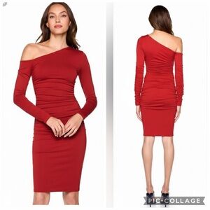 NWT SUSANA MONACO PERFECT RED Long Sleeve off shoulder ruched dress in sz small